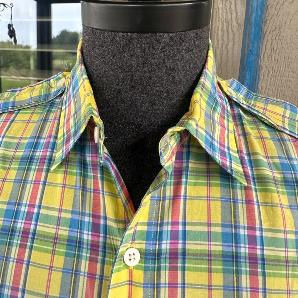 POLO Ralph Lauren Men’s Yellow & Blue Plaid LS Shirt with Epaulets - Size MED - Picture 4 of 12